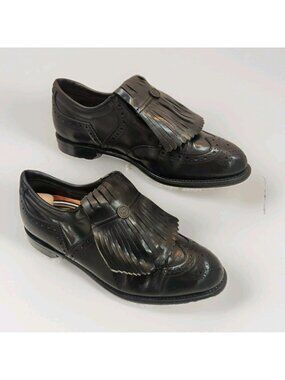 Vintage Tommy Armour Finalist Leather Wingtip Golf Shoes Mens 9.5 D Black Kiltie